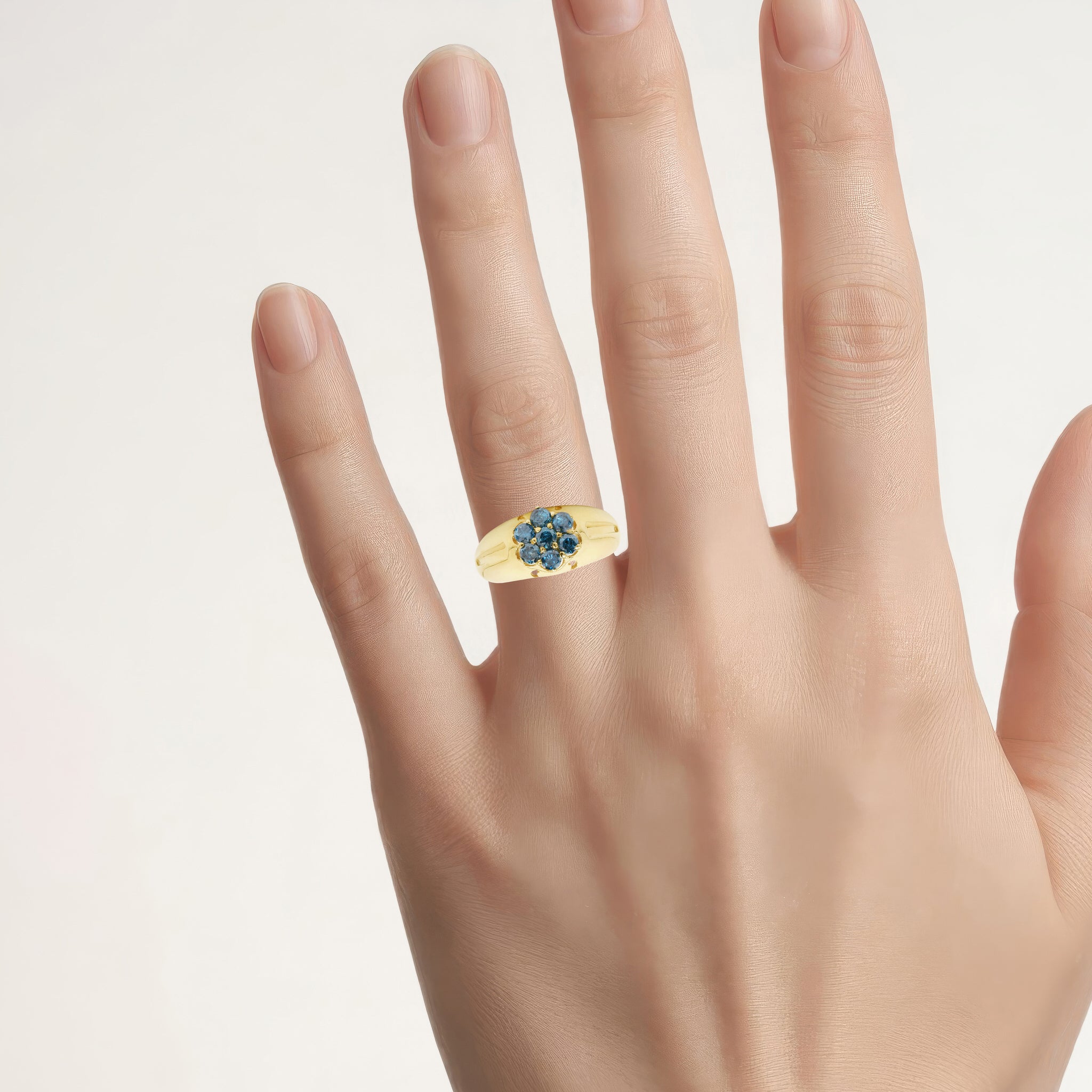 Blue Diamond Ring 0.96 Carats Gold Plated Silver