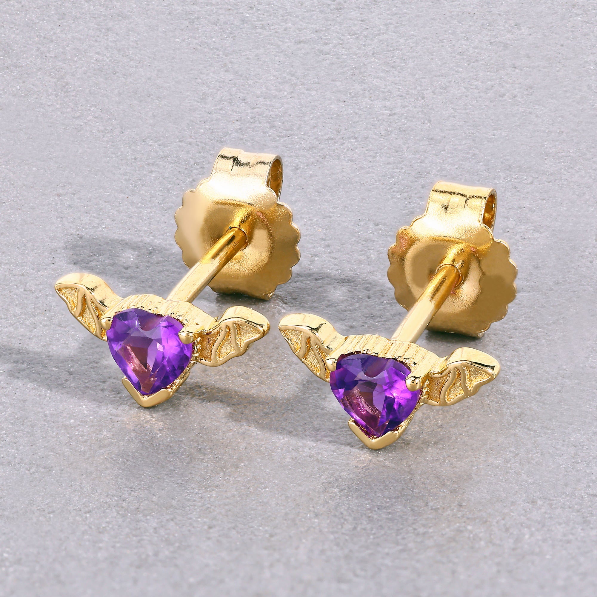 Amethyst Bat Stud Earrings 0.34 Carats Gold Plated Silver