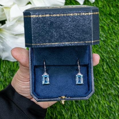 Blue Topaz Earrings With White Topaz 7.88 Carats Sterling Silver