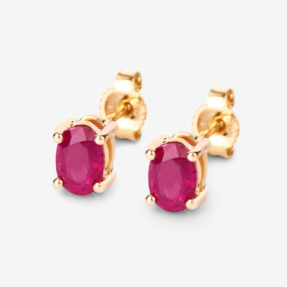 Natural Ruby Stud Earrings 1.02 Carats 10K Yellow Gold