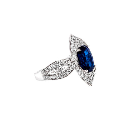 Sapphire Ring With Diamonds 3.27 Carats 18K White Gold