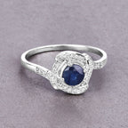 Blue Sapphire Ring With Diamonds 0.7 Carats 14K White Gold
