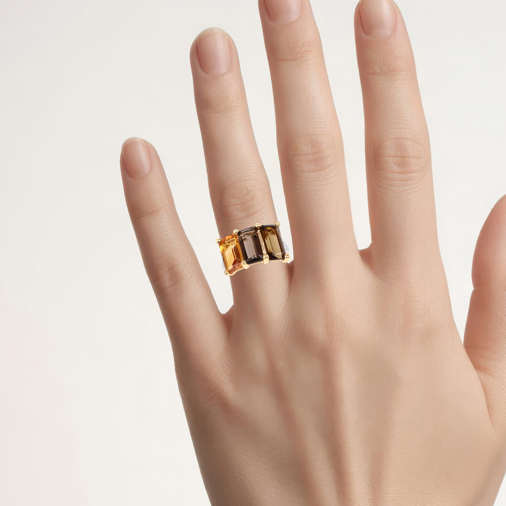Natural Mixed Gemstones Ring 8.1 Carats Gold Plated Silver