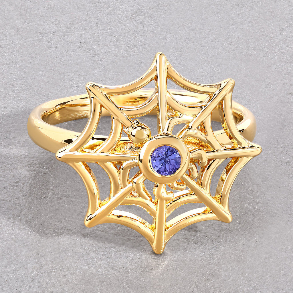 Tanzanite Spider Web Ring 0.08 Carats Gold Plated Silver