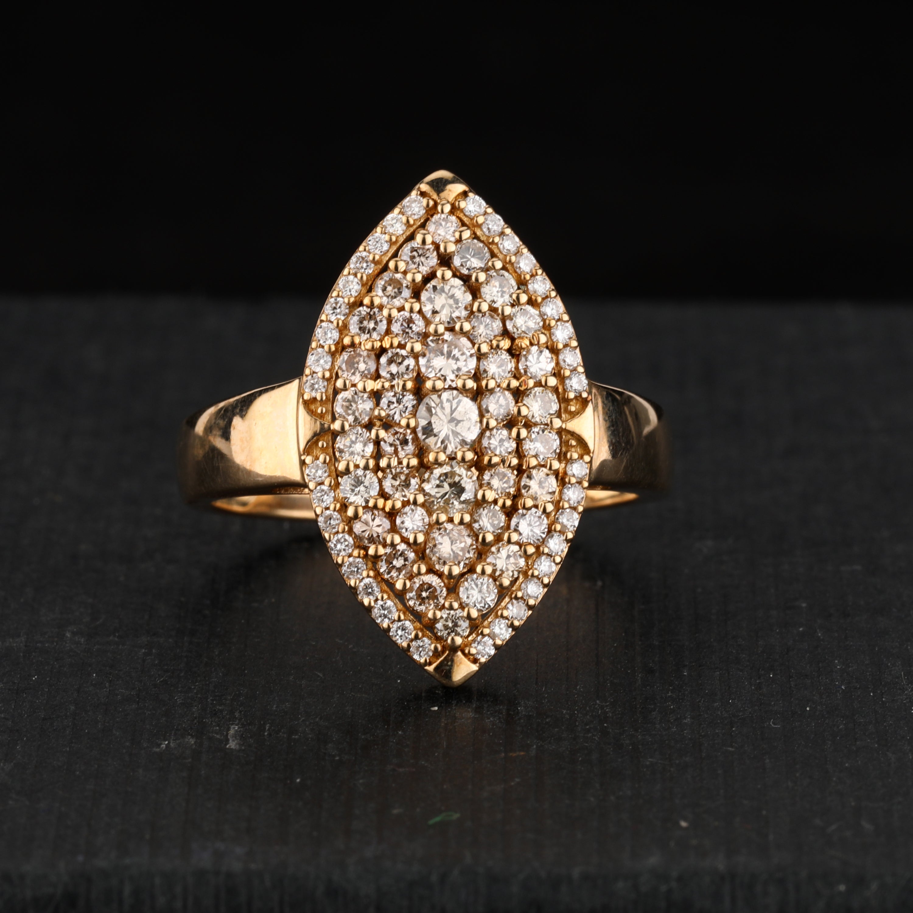 Light Brown Diamond Cluster Ring 0.77 Carats 9K Yellow Gold