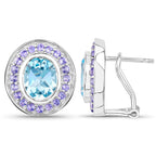 Blue Topaz Stud Earrings Tanzanite 6.2 Carats 18K Gold Plated Silver