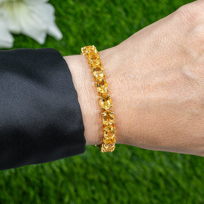 Natural Citrine Tennis Bracelet 22 Carats 24K Yellow Gold Plated Sterling Silver