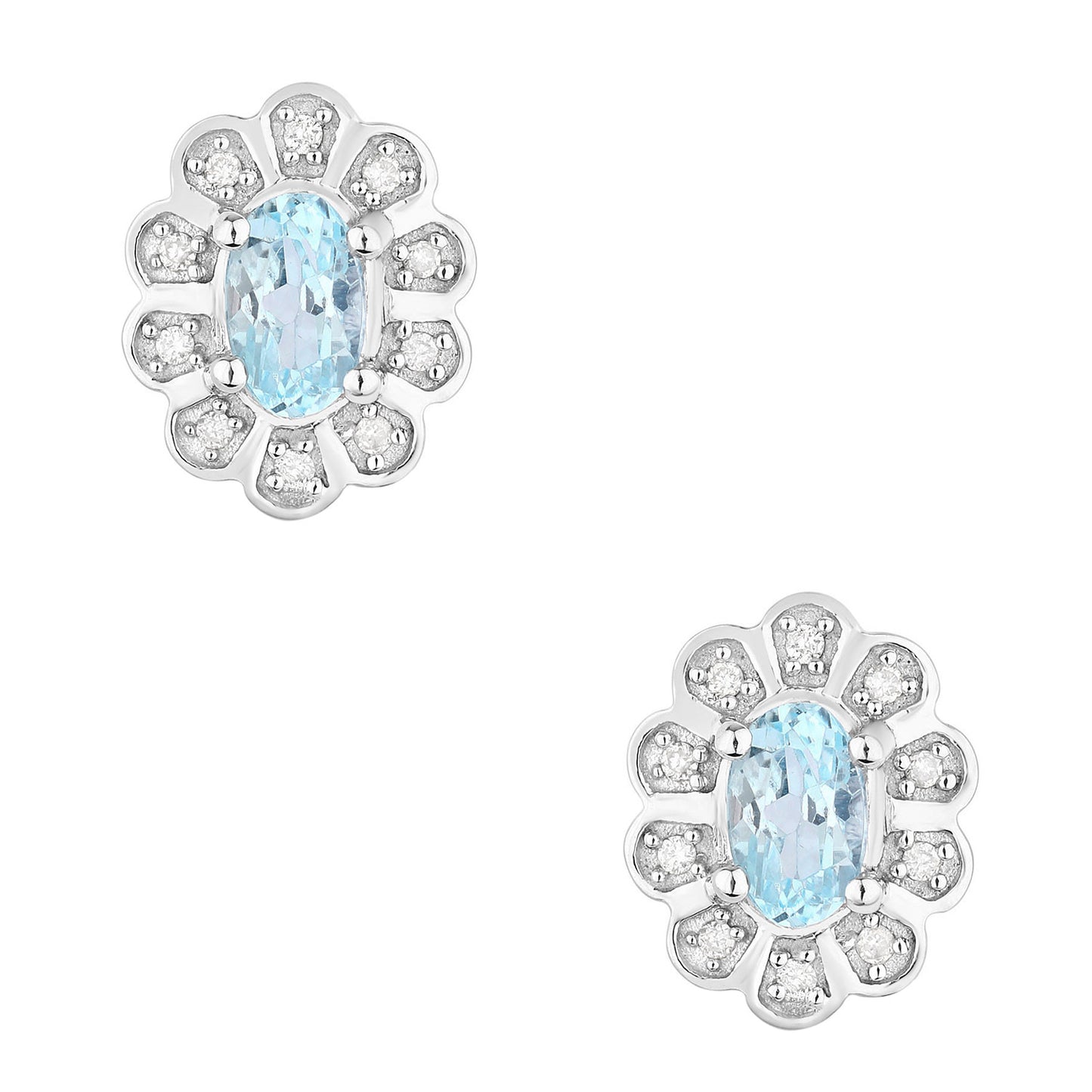 Aquamarine Earrings With Diamonds 0.42 Carats 14K White Gold