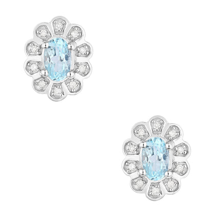 Aquamarine Earrings With Diamonds 0.42 Carats 14K White Gold