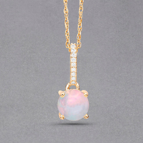 Natural Opal Pendant With Diamonds 0.5 Carats 10K Yellow Gold