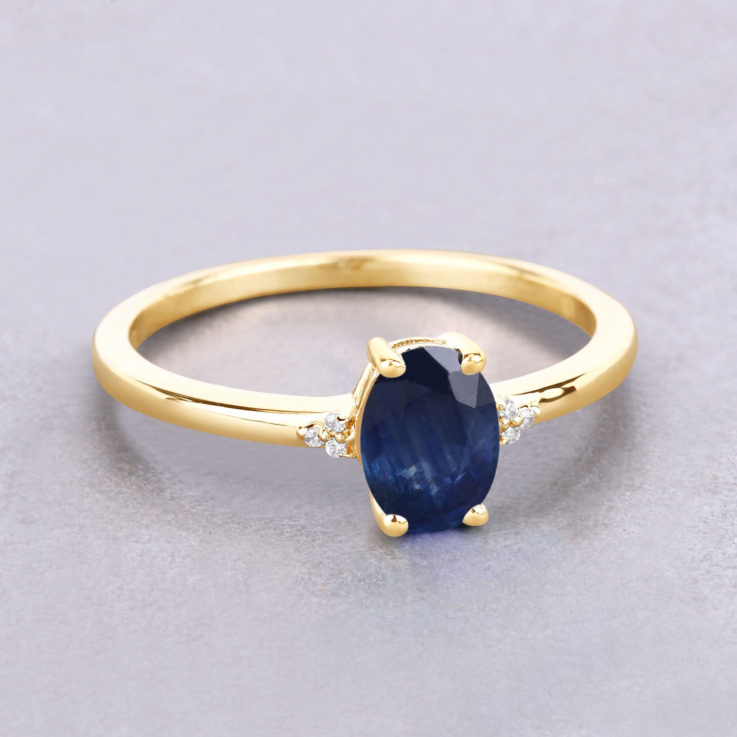 Blue Sapphire Ring With Diamonds 0.96 Carats 10K Yellow Gold