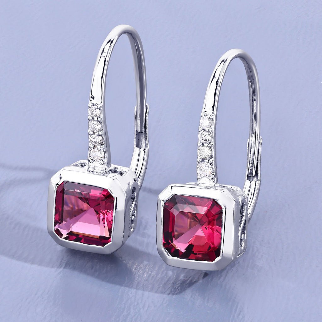 Rubellite Earrings With Diamonds 2.53 Carats 14K White Gold