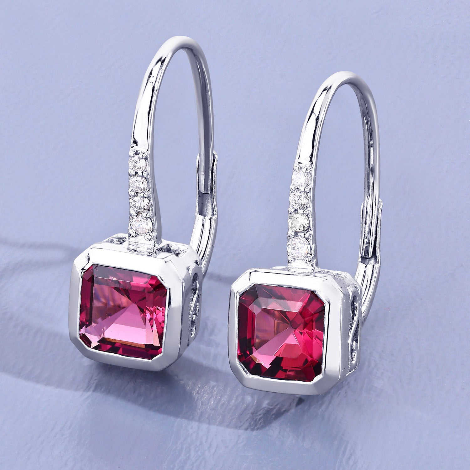 Rubellite Earrings With Diamonds 2.53 Carats 14K White Gold