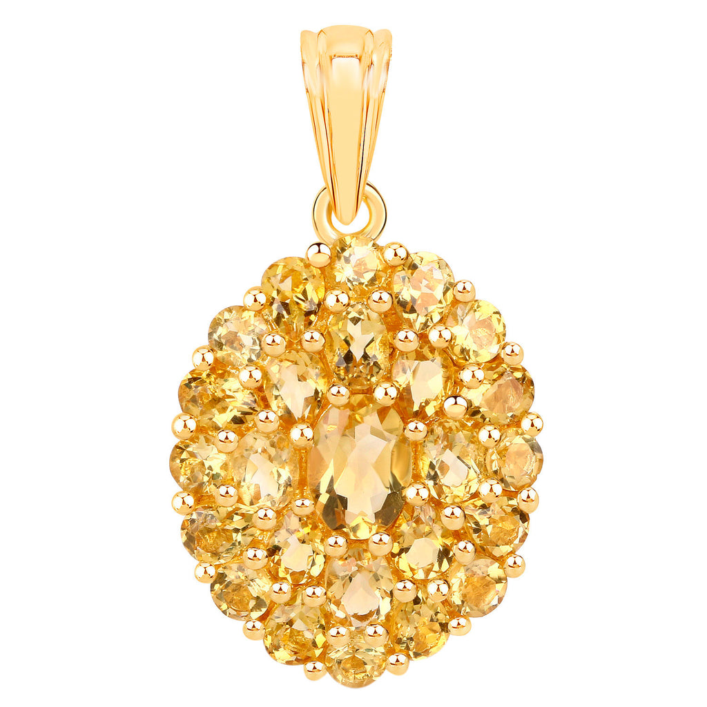 Citrine Cluster Pendant 4.08 Carats Gold Plated Silver