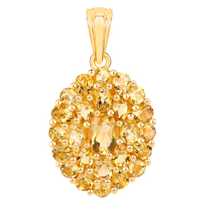 Citrine Cluster Pendant 4.08 Carats Gold Plated Silver