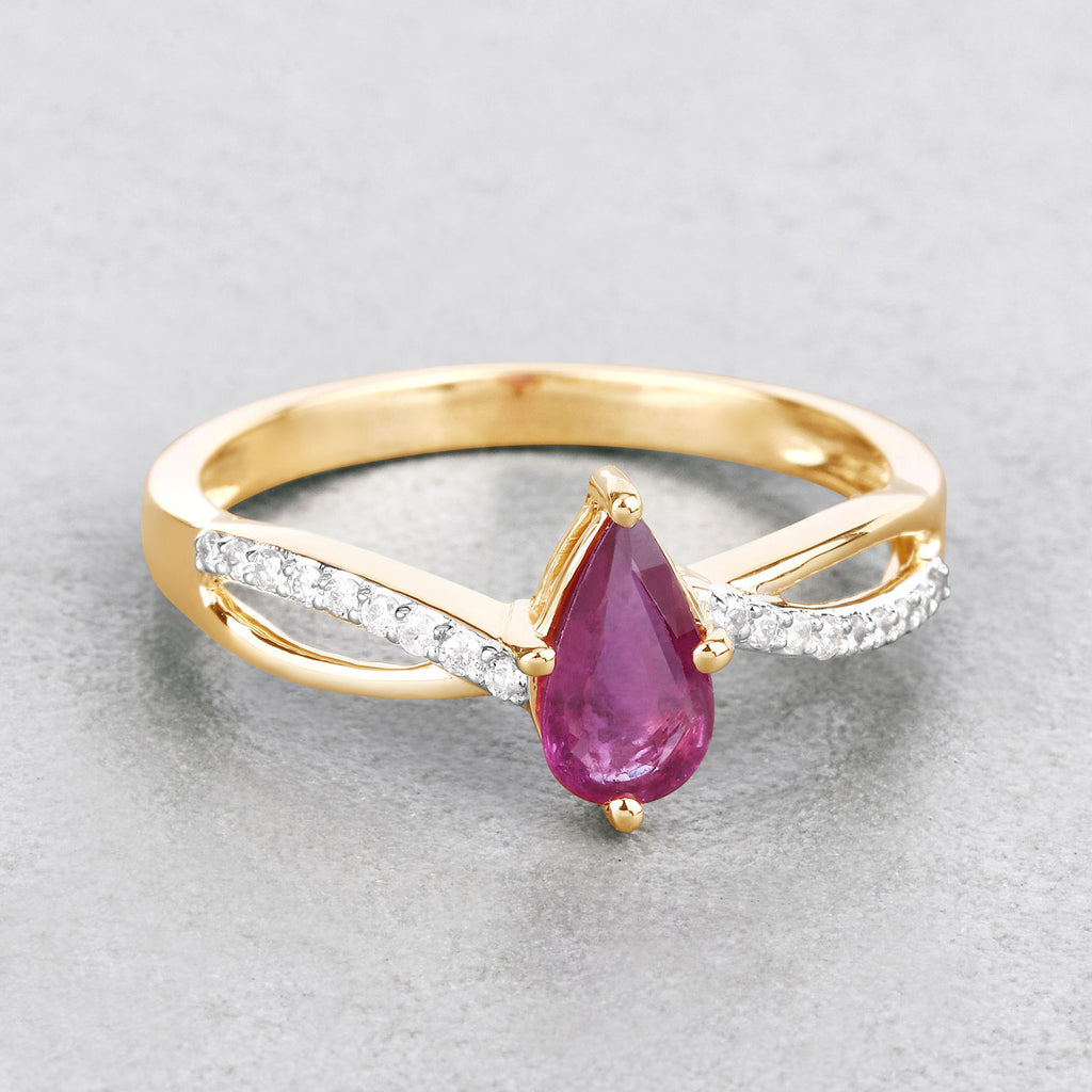 Ruby Ring With Diamonds 0.48 Carats 14K Yellow Gold