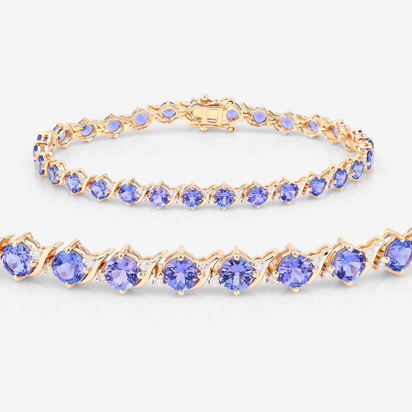 Tanzanite Tennis Bracelet Diamonds 6.9 Carats 14K Yellow Gold