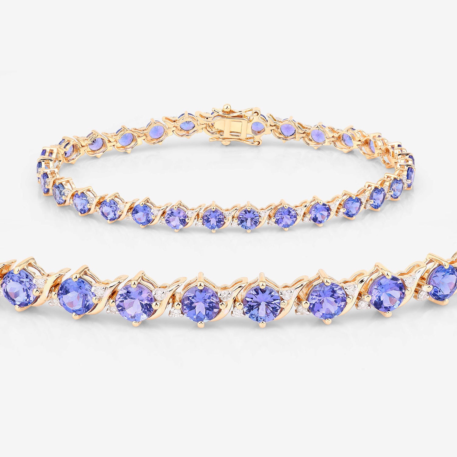 Tanzanite Tennis Bracelet Diamonds 6.9 Carats 14K Yellow Gold