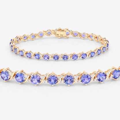 Tanzanite Tennis Bracelet Diamonds 6.9 Carats 14K Yellow Gold