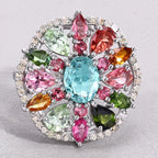 Multicolor Tourmaline Ring With Diamonds 5.1 Carats Sterling Silver
