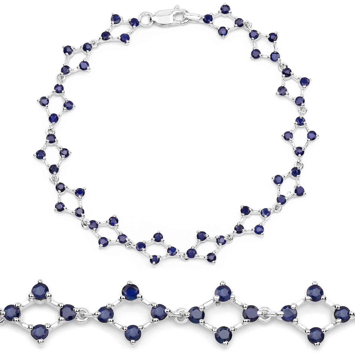 Blue Sapphire Strand Bracelet 3.3 Carats Silver
