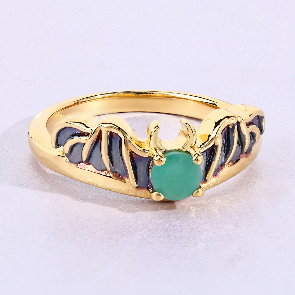 Emerald Bat Ring 0.22 Carats Gold Plated Silver