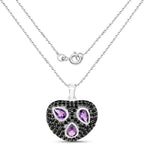 Amethyst Heart Pendant With Black Spinel 3.16 Carats Sterling Silver