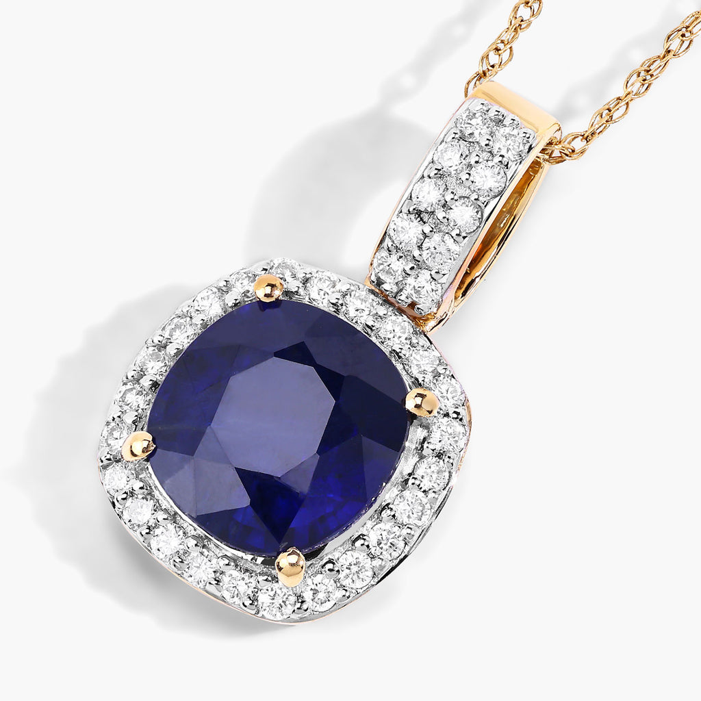 Blue Sapphire Pendant With Diamonds 2.14 Carats 18K Yellow Gold