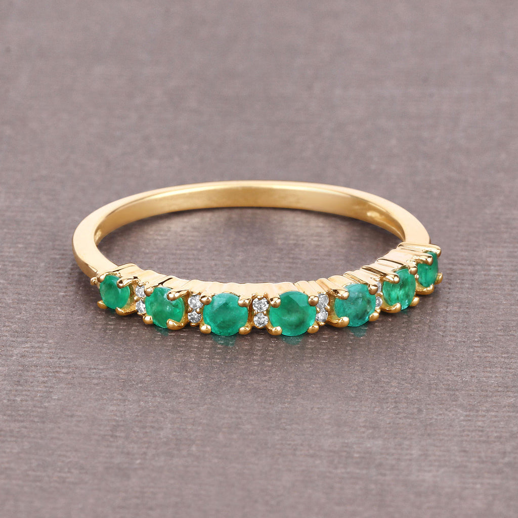 Zambian Emerald Ring With Diamonds 0.32 Carats 14K Yellow Gold