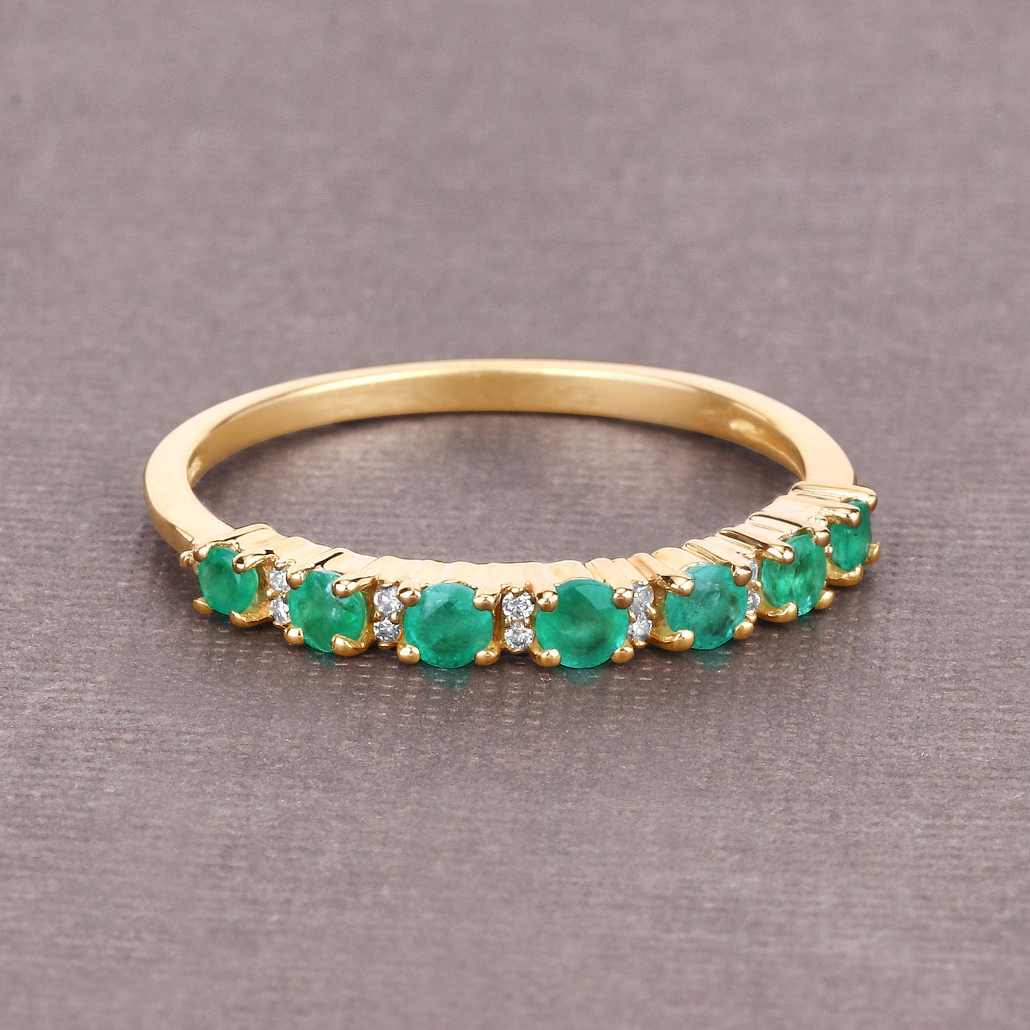 Zambian Emerald Ring With Diamonds 0.32 Carats 14K Yellow Gold