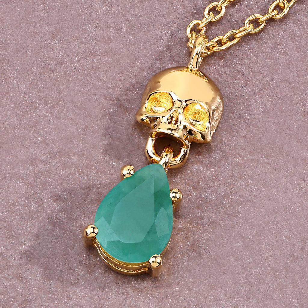 Emerald Skull Pendant 0.6 Carats Gold Plated Silver