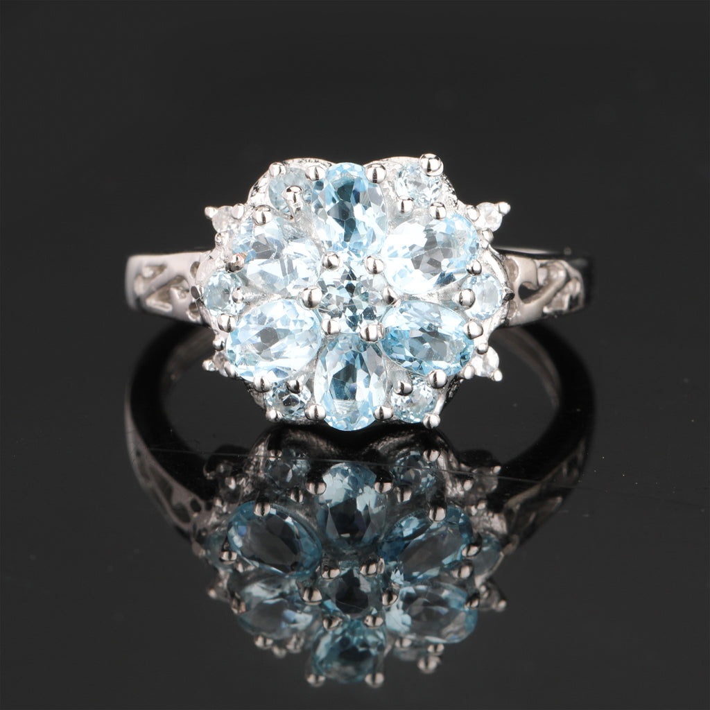 Blue Topaz Ring With White Topaz 1.51 Carats Sterling Silver