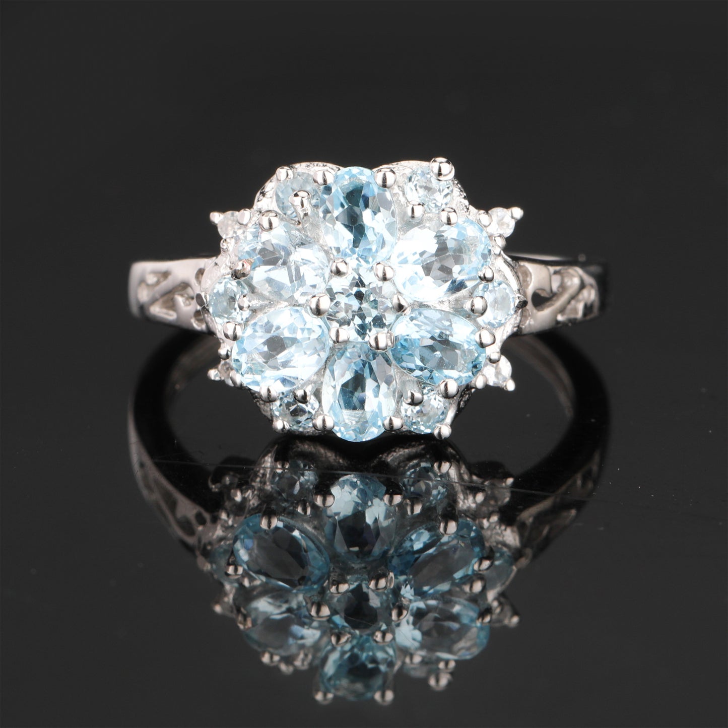 Blue Topaz Ring With White Topaz 1.51 Carats Sterling Silver
