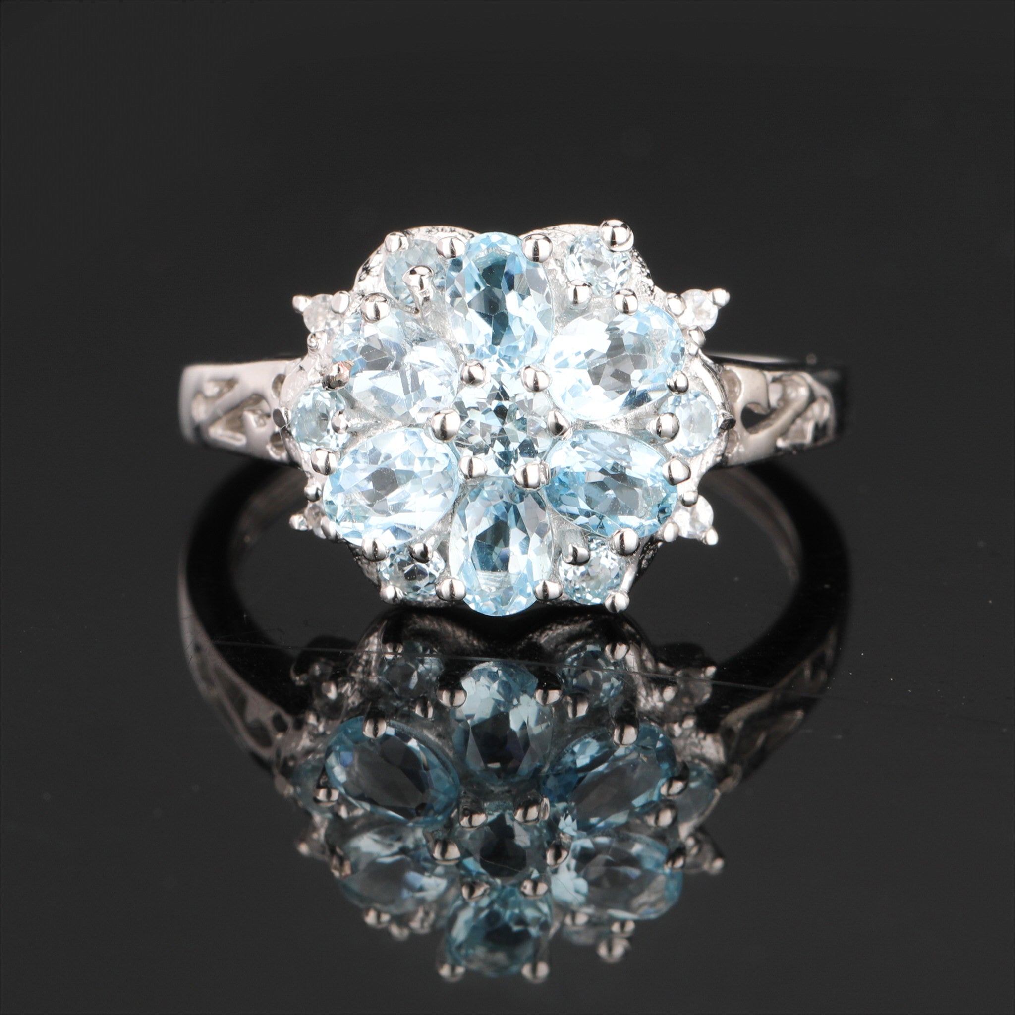 Blue Topaz Ring With White Topaz 1.51 Carats Sterling Silver
