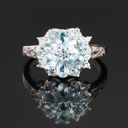 Blue Topaz Ring With White Topaz 1.51 Carats Sterling Silver
