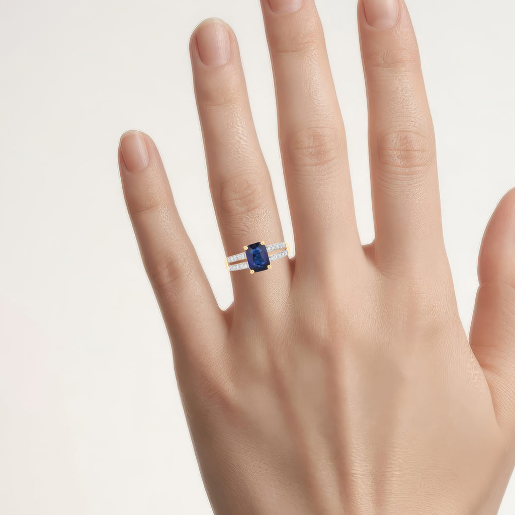 Blue Sapphire Ring With Diamonds 2.38 Carats 18K Yellow Gold