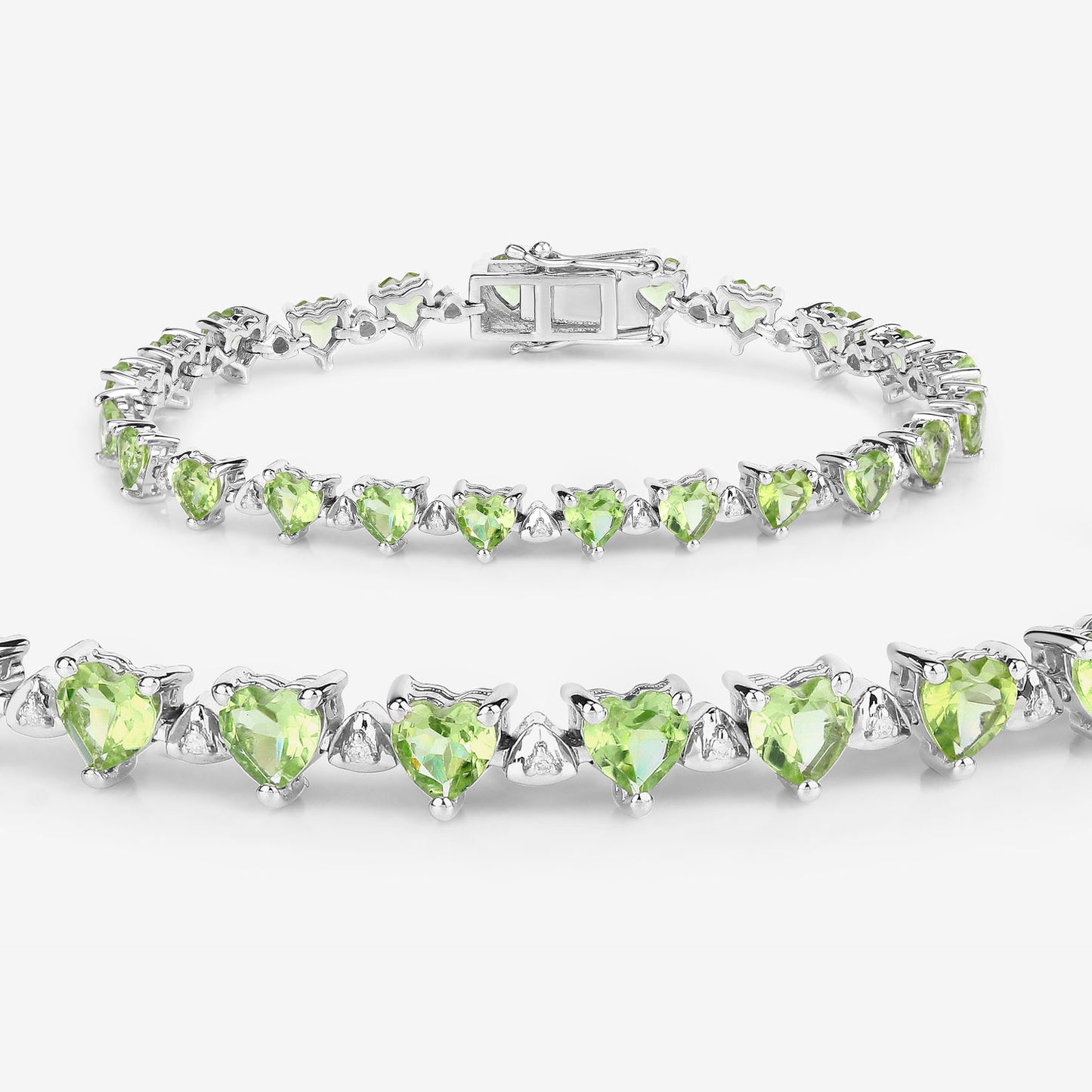 Peridot Tennis Bracelet White Diamonds 10.2 Carats Sterling Silver