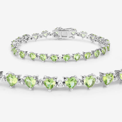 Peridot Tennis Bracelet White Diamonds 10.2 Carats Sterling Silver
