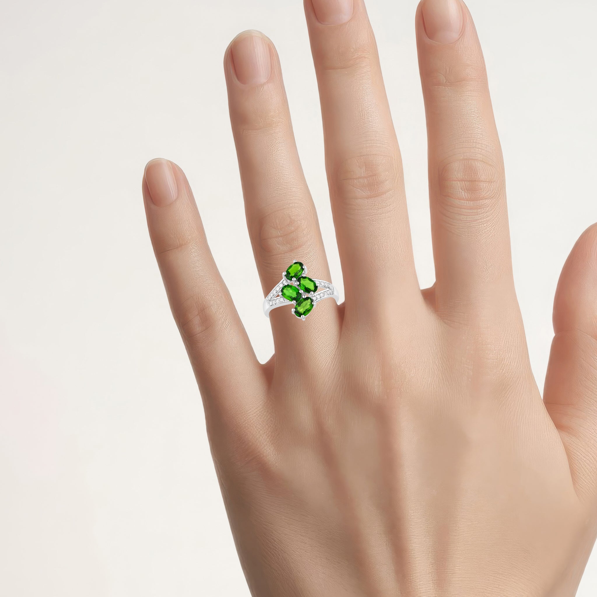 Chrome Diopside Ring With White Zircon 1.82 Carats Sterling Silver