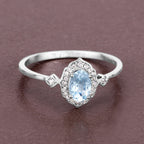 Aquamarine Ring With Diamonds 0.43 Carats 14K White Gold