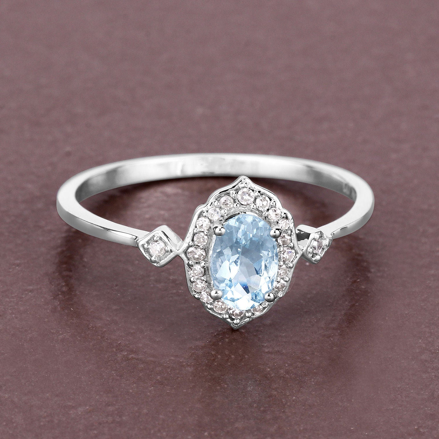 Aquamarine Ring With Diamonds 0.43 Carats 14K White Gold