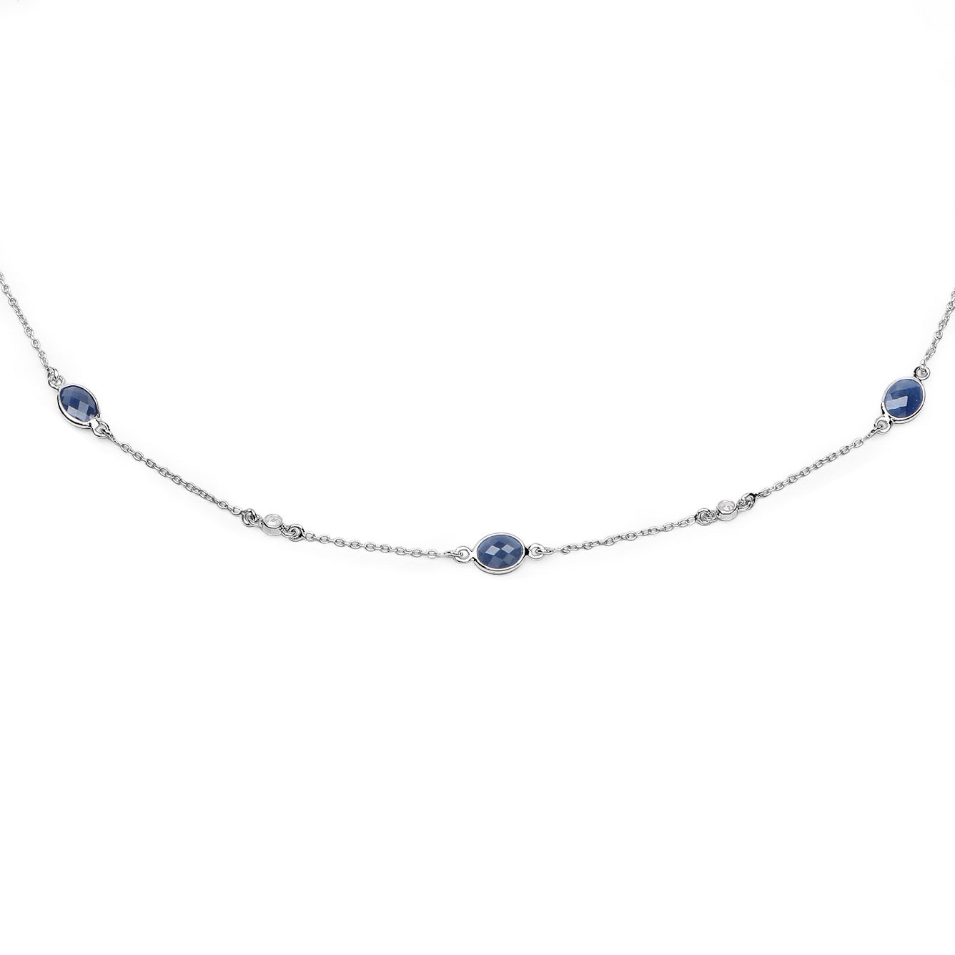 Blue Sapphire Necklace With Diamonds 6.4 Carats Sterling Silver