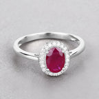 Ruby Ring With Diamonds 1.02 Carats 14K White Gold