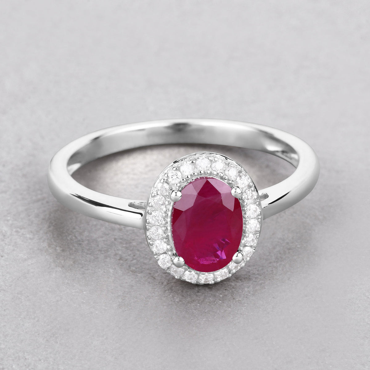 Ruby Ring With Diamonds 1.02 Carats 14K White Gold