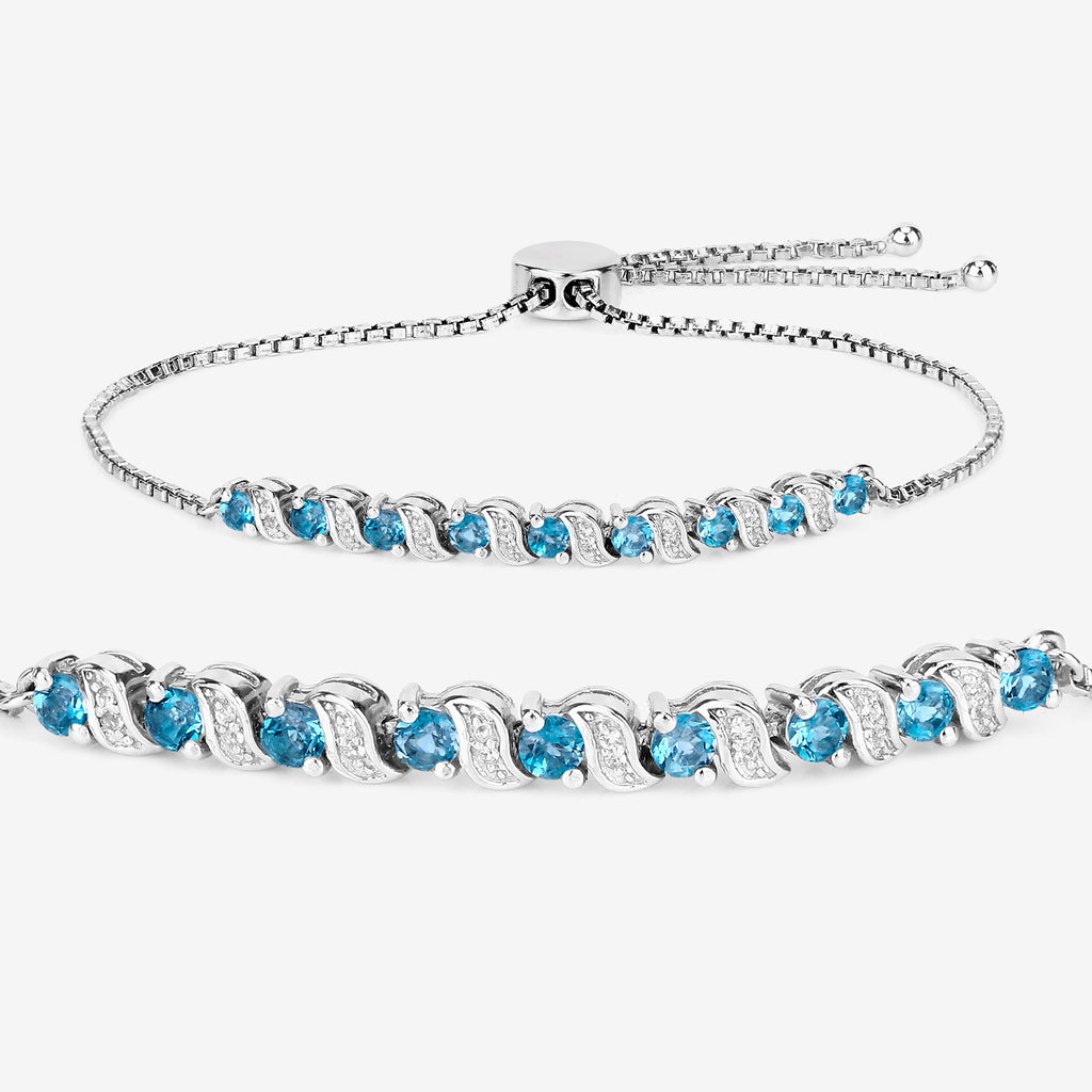 London Blue Topaz Bracelet With White Topaz 1.3 Carats Sterling Silver