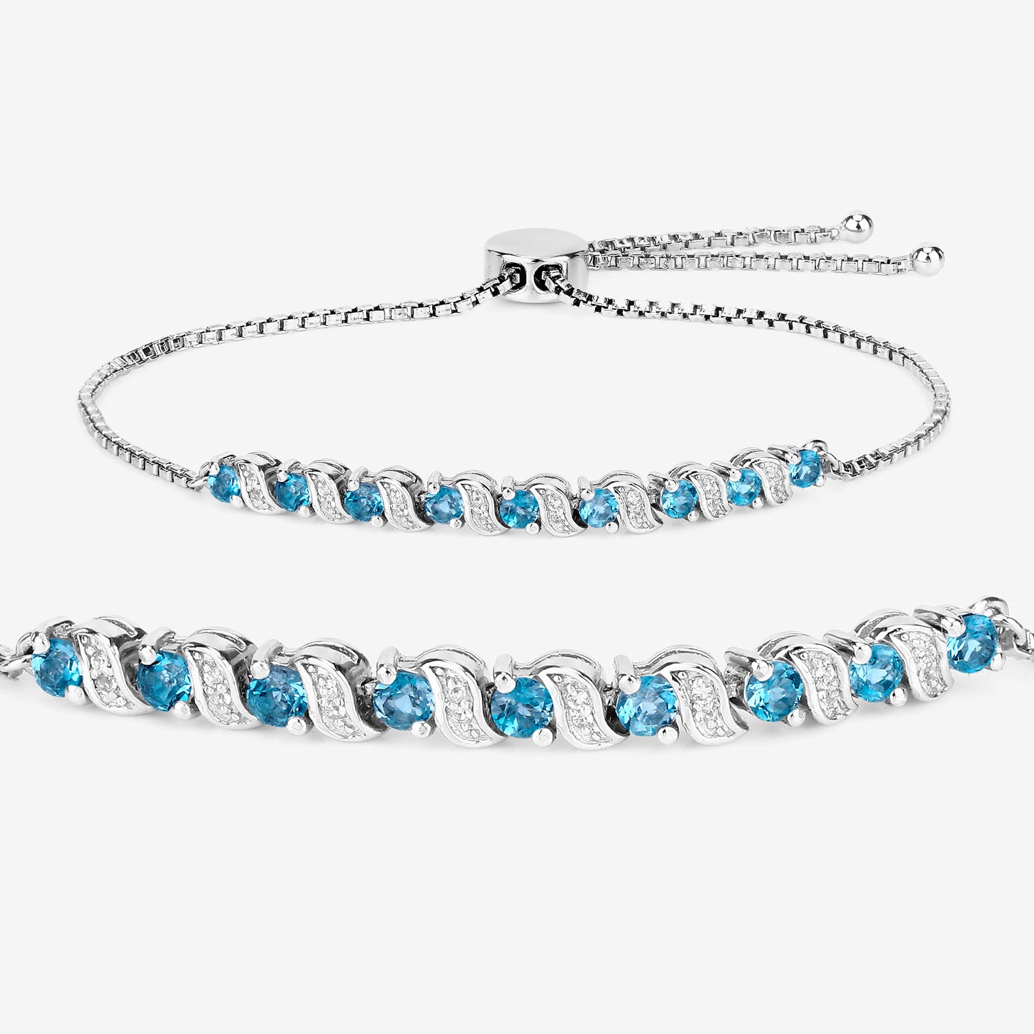 London Blue Topaz Bracelet With White Topaz 1.3 Carats Sterling Silver