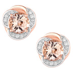 Morganite Flower Stud Earrings With Diamonds 2.14 Carats 14K Rose Gold