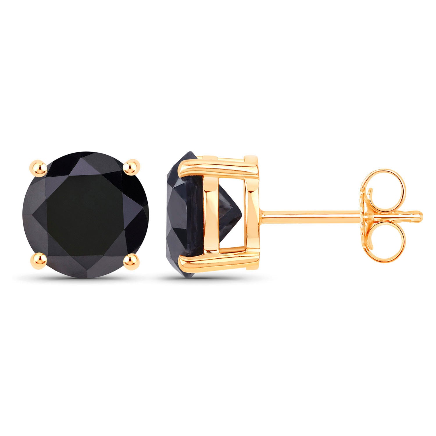Black Diamond Stud Earrings 4.1 Carats 14K Yellow Gold
