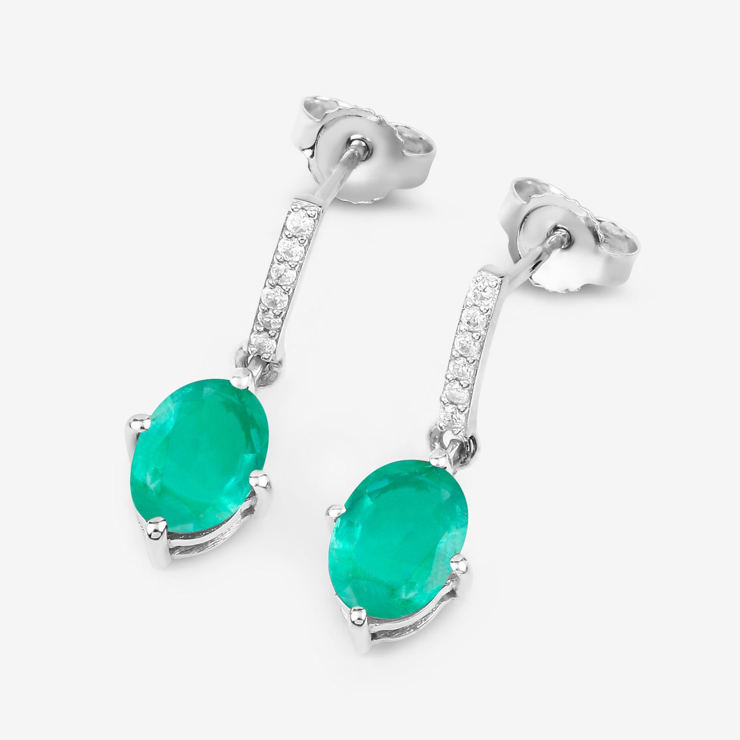 Natural Emerald Earrings With Diamonds 1.46 Carats 10K White Gold