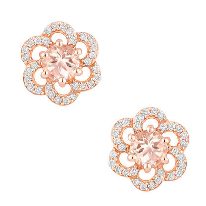 Morganite Stud Earrings With Diamonds 0.58 Carats 14K Rose Gold